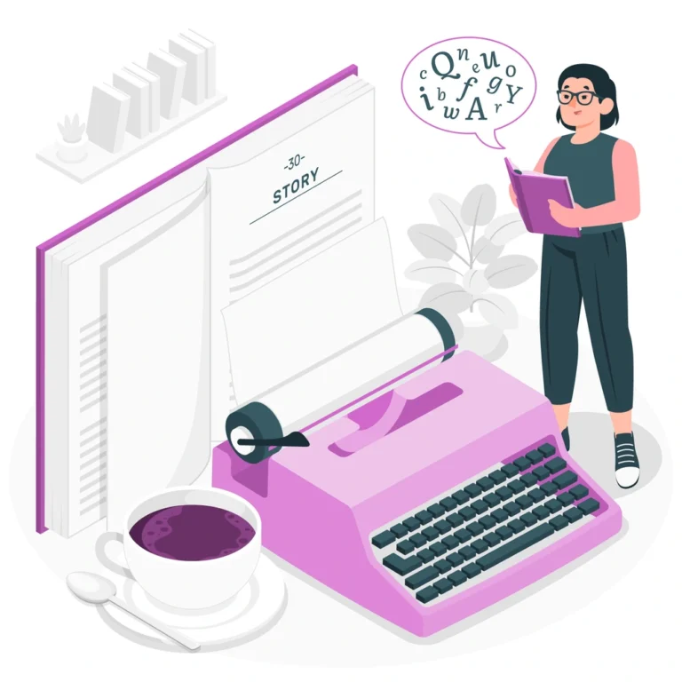 A Woman Standing Beside a Type Writer